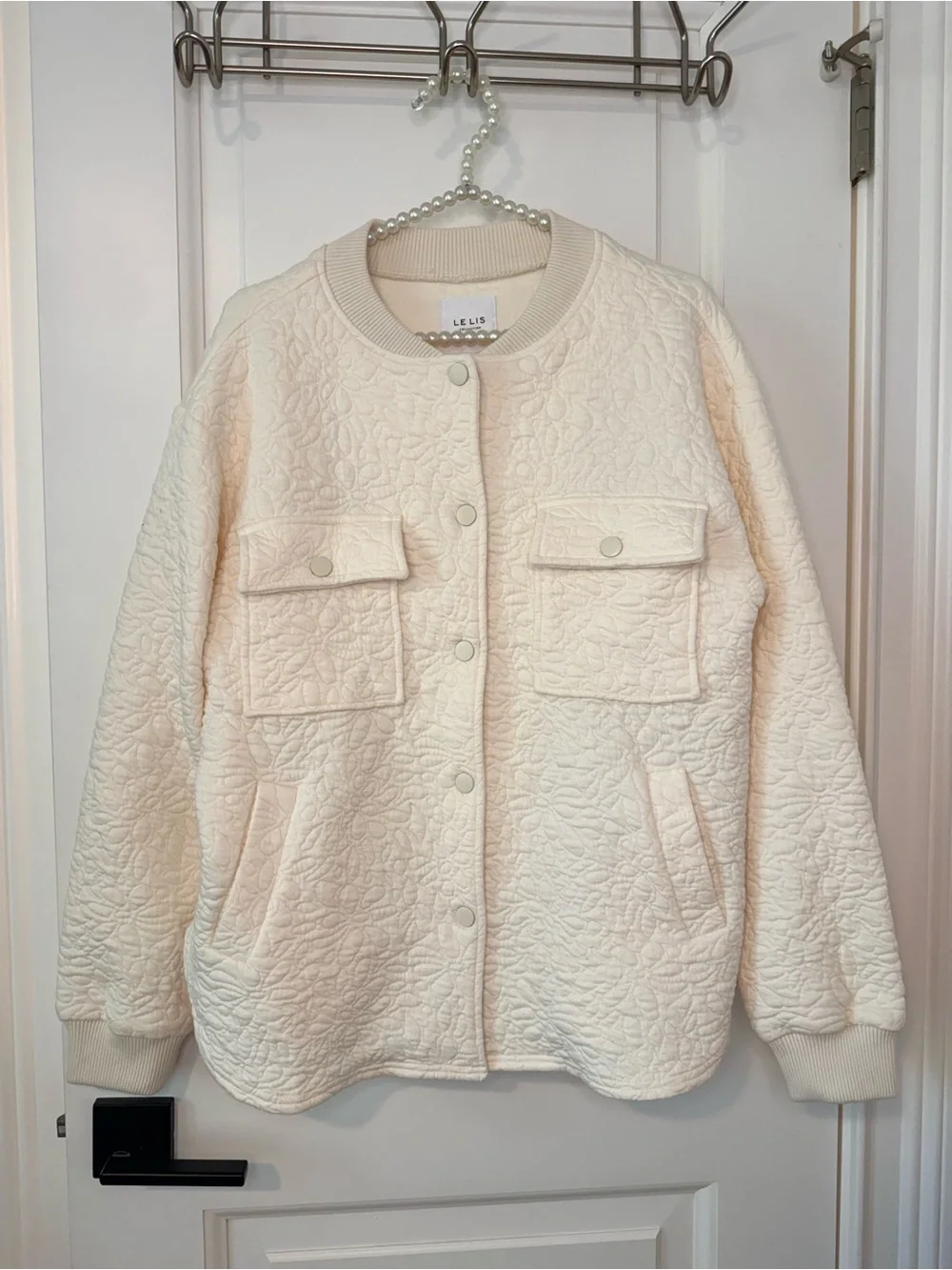 Le Lis Cream Quilted Button-Front Jacket Small NWT